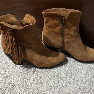 Sam Edelman Tan Heeled Boots with Fringe